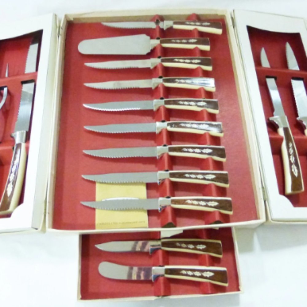 Vtg Sheffield English blades 19pc stainless steel knife Venetian Renaissance‎